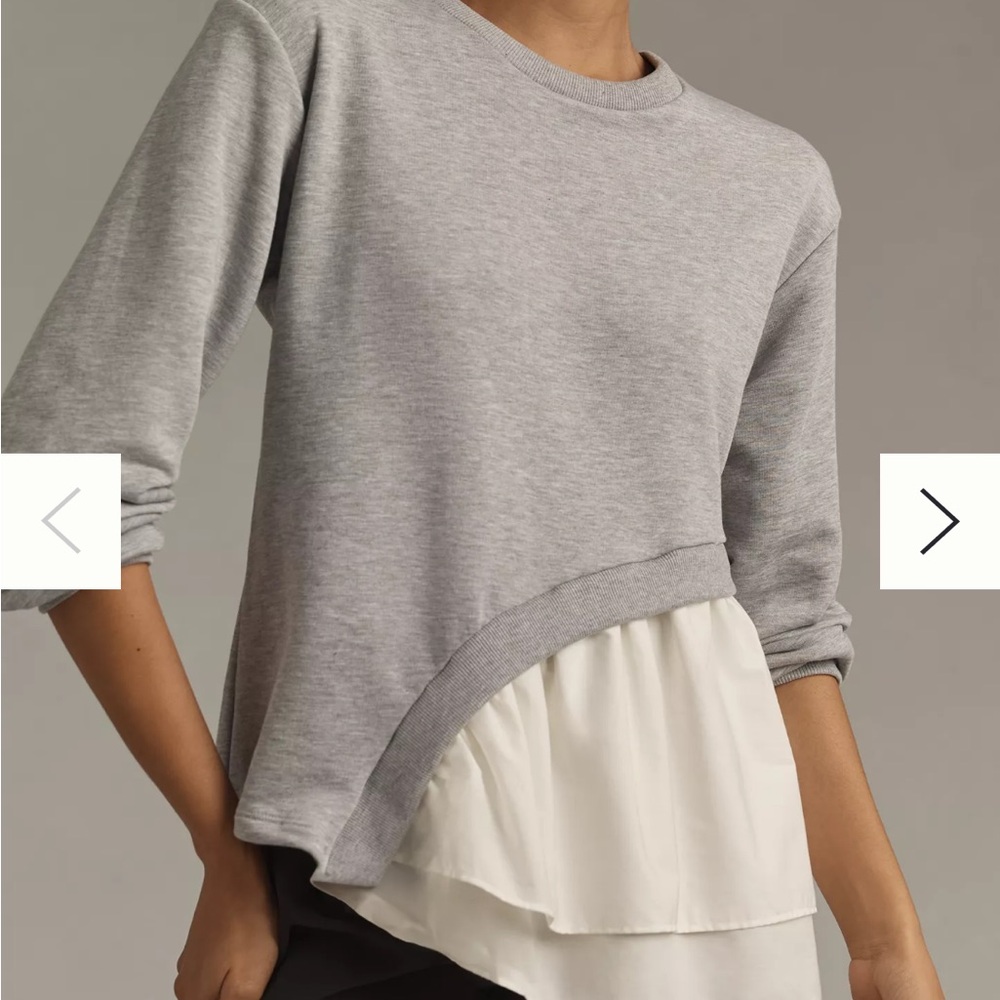 Anthropologie Layered Hem Crewneck Sweater in Light Gray and Cream